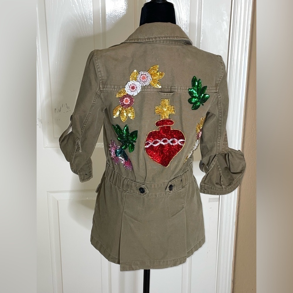 Veronica Beard Olive Green Embroidered Military Jacket - Picture 13 of 16